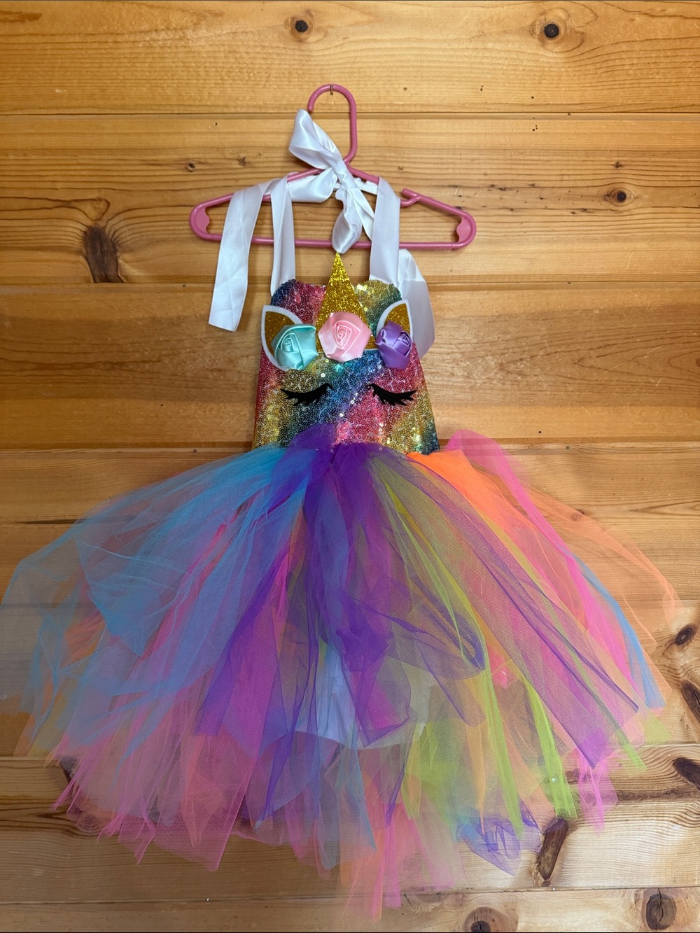 Girls unicorn costume tutu, colorful sequin halter 3T